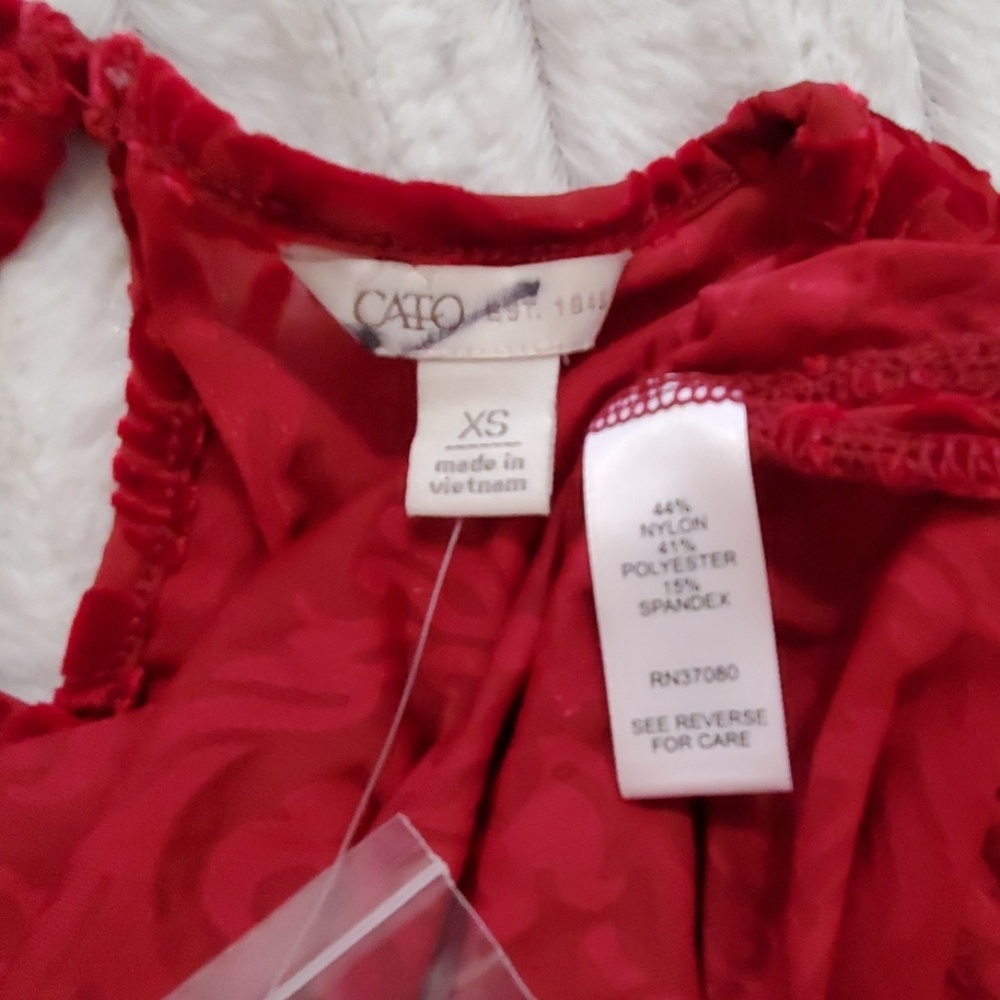 Cato Deep red long sleeve velvety burnout top side slits Size XS dressy formal - Picture 4 of 7